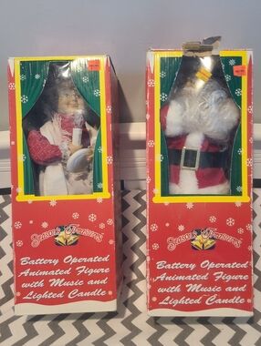 VTG Pair Santa Claus & Mrs Claus 15" Season's Treasures Musical, Lighted-WORKING